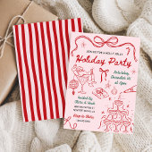 Whimsical Hand Drawn Holly Jolly Holiday Party 招待状