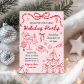 Whimsical Hand Drawn Holly Jolly Holiday Party 招待状
