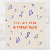 Whimsical Hand-Drawn Illustrations 40th Birthday ワインラベル (シングルラベル)