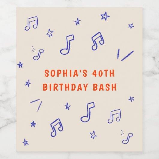 Whimsical Hand-Drawn Illustrations 40th Birthday ワインラベル (シングルラベル)