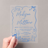 Whimsical Hand Drawn Illustrations Doodles Wedding アクリル招待状 (インサイチュ (ポータブル))