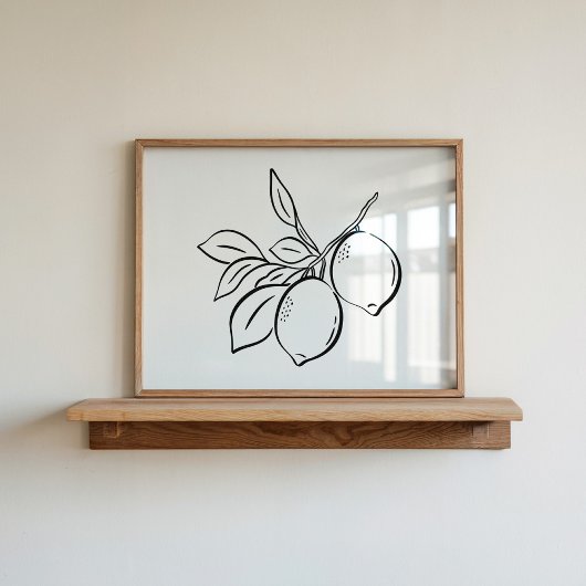Whimsical Hand-Drawn Ink Lemon Branch Art ポスター