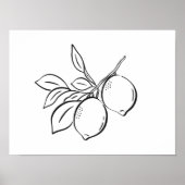 Whimsical Hand-Drawn Ink Lemon Branch Art ポスター (正面)
