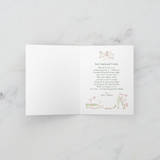 Whimsical Hand Drawn Just Married Car Wedding サンキューカード (内部)