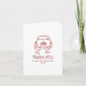 Whimsical Hand Drawn Just Married Car Wedding サンキューカード (正面)