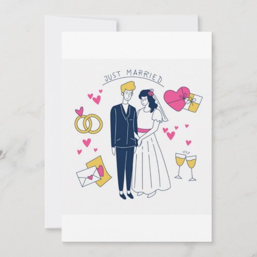 Whimsical Hand-Drawn "Just Married" Couple  (正面)