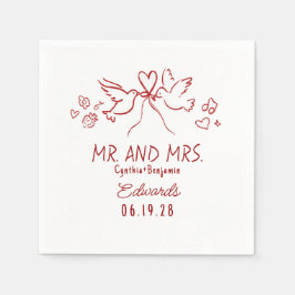 Whimsical Hand Drawn Love Birds Wedding Napkins スタンダードカクテルナプキン