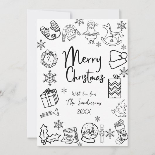 Whimsical Hand Drawn Merry Christmas シーズンカード (正面)