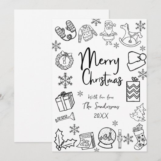 Whimsical Hand Drawn Merry Christmas シーズンカード (正面/裏面)