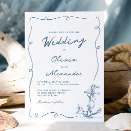 Whimsical Hand Drawn Nautical Anchor Wedding  招待状