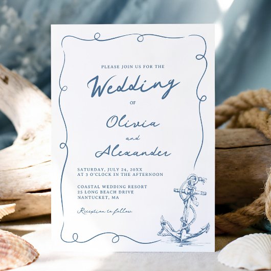 Whimsical Hand Drawn Nautical Anchor Wedding  招待状