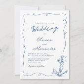 Whimsical Hand Drawn Nautical Anchor Wedding 招待状 (正面)