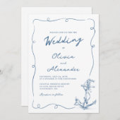 Whimsical Hand Drawn Nautical Anchor Wedding 招待状 (正面/裏面)