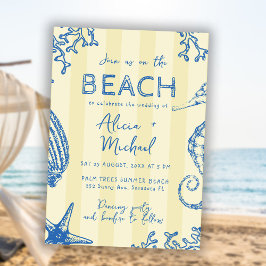 Whimsical hand drawn nautical coastal wedding  招待状