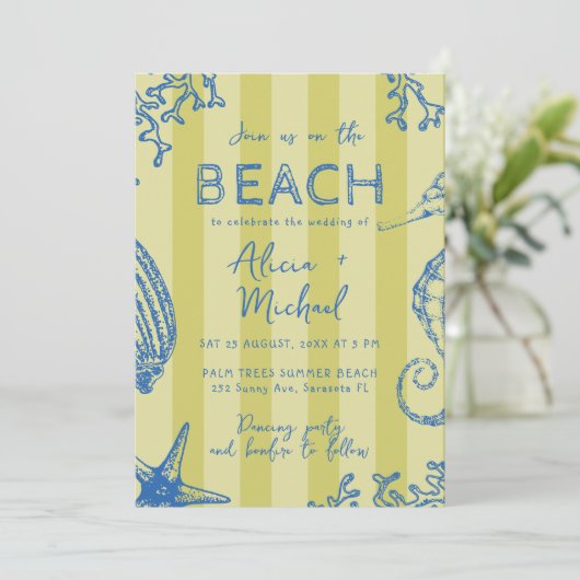Whimsical hand drawn nautical coastal wedding 招待状 (スタンド正面)
