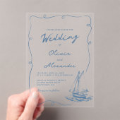 Whimsical Hand Drawn Nautical Sailboat Wedding アクリル招待状 (インサイチュ (ポータブル))