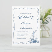 Whimsical Hand Drawn Nautical Sailboat Wedding 招待状 (スタンド正面)