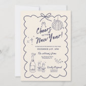 Whimsical Hand Drawn New Year Party Invitation 招待状 (正面)