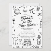 Whimsical Hand-Drawn New Year’s Eve Party 招待状 (正面)