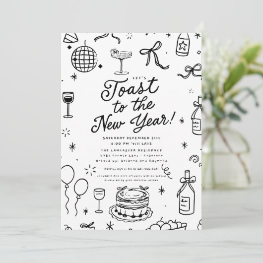 Whimsical Hand-Drawn New Year’s Eve Party 招待状 (スタンド正面)
