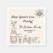 Whimsical Hand Drawn New Year's Eve Party スタンダードカクテルナプキン (正面)