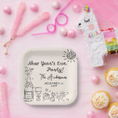 Whimsical Hand Drawn New Year's Eve Party ペーパープレート (パーティー)