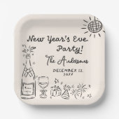 Whimsical Hand Drawn New Year's Eve Party ペーパープレート (正面)