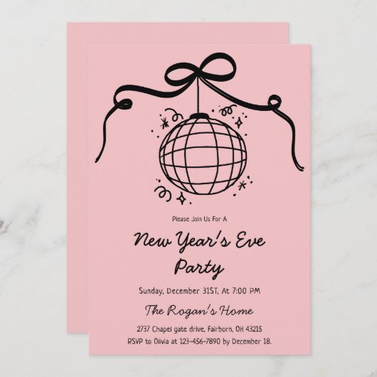 Whimsical Hand Drawn New Year's Eve Party  招待状 (正面/裏面)