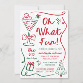 Whimsical Hand-Drawn Oh What Fun Christmas Party 招待状 (正面)