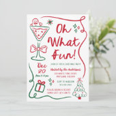 Whimsical Hand-Drawn Oh What Fun Christmas Party 招待状 (スタンド正面)
