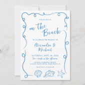 Whimsical Hand Drawn On the Beach Wedding 招待状 (正面)