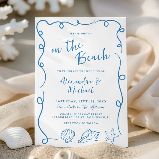 Whimsical Hand Drawn On the Beach Wedding 招待状
