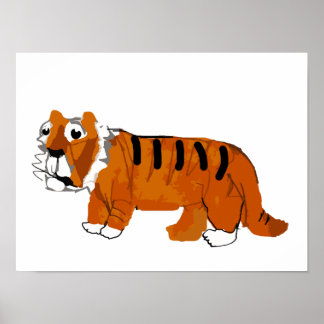 Whimsical Hand-Drawn Orange Tiger Cartoon for Kids ポスター