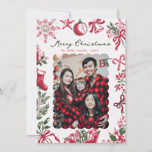 Whimsical Hand Drawn  Photo Christmas Card シーズンカード (正面)