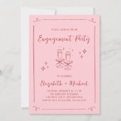 Whimsical Hand Drawn Pink Red Engagement Party 招待状 (正面)