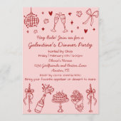 Whimsical Hand Drawn Pink Red Galentines Day Party 招待状 (正面)
