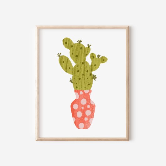 Whimsical Hand-Drawn Potted Cactus Art ポスター