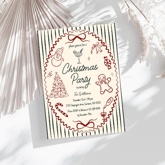 Whimsical Hand Drawn Quirky Christmas Party Invita 招待状