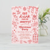 Whimsical Hand Drawn Red and Pink Christmas Party 招待状 (スタンド正面)