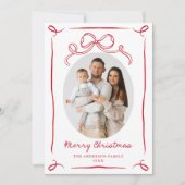 Whimsical Hand-Drawn Red Bow Christmas 2 Photo シーズンカード (正面)