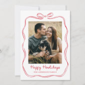 Whimsical Hand-Drawn Red Bow Happy Howlidays Photo シーズンカード (正面)
