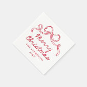 Whimsical Hand-Drawn Red Bow Merry Christmas スタンダードカクテルナプキン (角)