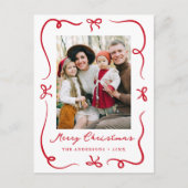 Whimsical Hand-Drawn Red Bows Photo Christmas シーズンポストカード (正面)