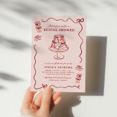 Whimsical Hand Drawn Red Cherries & Bows 招待状