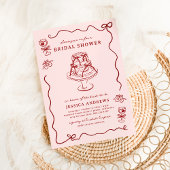 Whimsical Hand Drawn Red Cherries & Bows 招待状