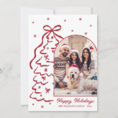 Whimsical Hand-Drawn Red Christmas Tree Arch Photo シーズンカード (正面)