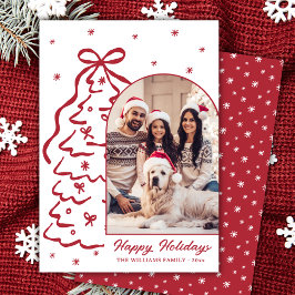 Whimsical Hand-Drawn Red Christmas Tree Arch Photo シーズンカード