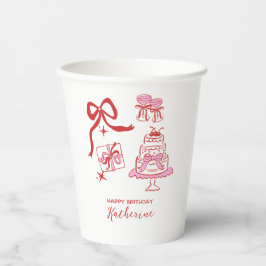 Whimsical Hand Drawn Red Pink Birthday Party 紙コップ