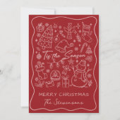 Whimsical Hand Drawn Red & Pink Photo Christmas シーズンカード (正面)