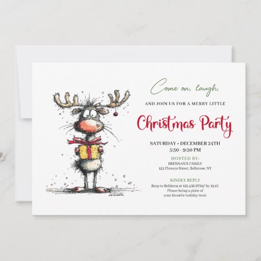 Whimsical hand drawn reindeer party invitation 招待状 (正面)